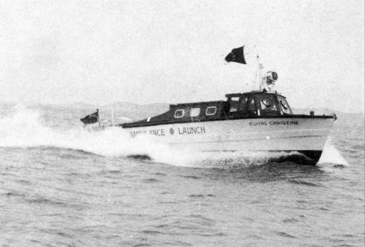 The first Ambulance and Rescue Service launch of the Flying Christine at sea circa 1960. (29425172)