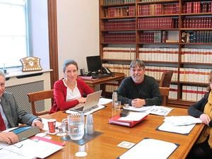 Deputy Lindsay de Sausmarez, second left, was elected as the vice-president of the States’ Assembly and Constitution at the first meeting of the new committee. Also pictured, left to right, are deputies Mark Dorey, president Peter Roffey and Deputy Michelle Le Clerc. The other member, Deputy Neil Inder, was not present.                  (Picture by Adrian Miller, 21058050)