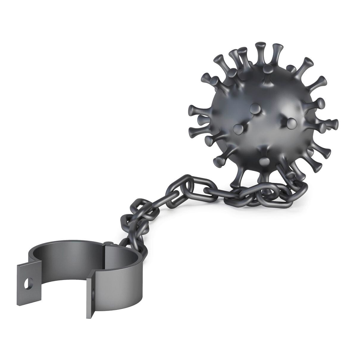 Coronavirus shackles on white background. COVID-19. Clipping path included. 3D rendering. (30421911)
