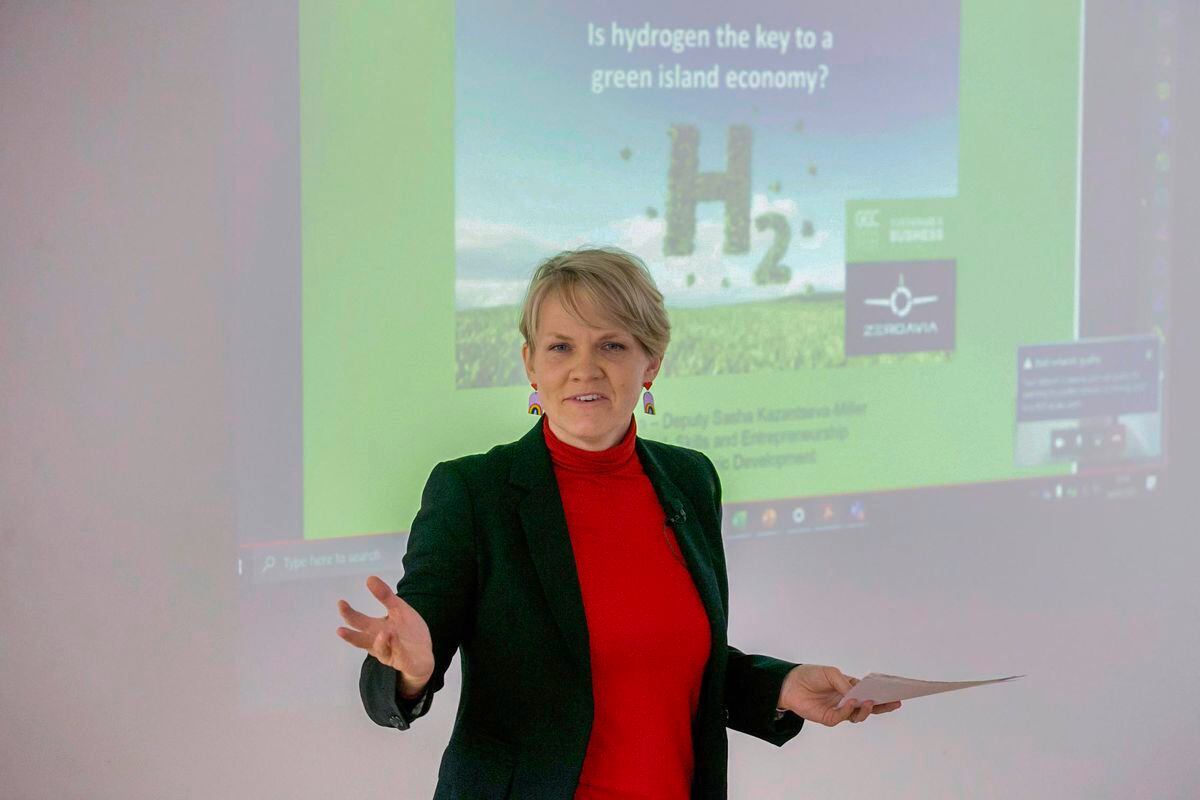 Deputy Sasha Kazantseva-Miller, pictured at a presentation in the Chamber of Commerce offices in January about using hydrogen as a fuel alternative. (Picture by Adrian Miller, 29201741)