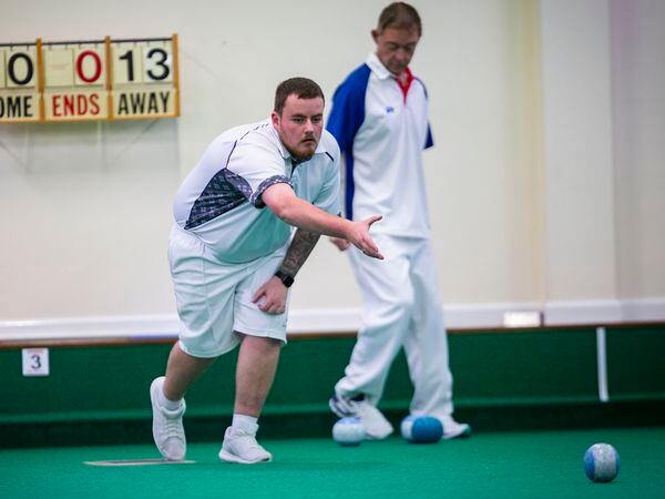 Picture by Sophie Rabey.  12-12-21.  Guernsey Indoor Bowls Final Singles Competition.   Ben Harvey and Steve Le Noury.. (31522460)