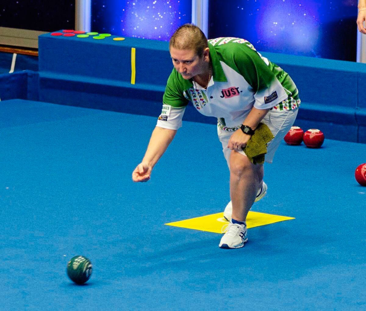 Despite being able to play in the green of Guernsey, Alison Merrien was unable to prevent an inspired Julie Forrest from winning the World Indoor Bowls ladies’ singles final yesterday. (Picture from World Bowls Tour website, 23711492)